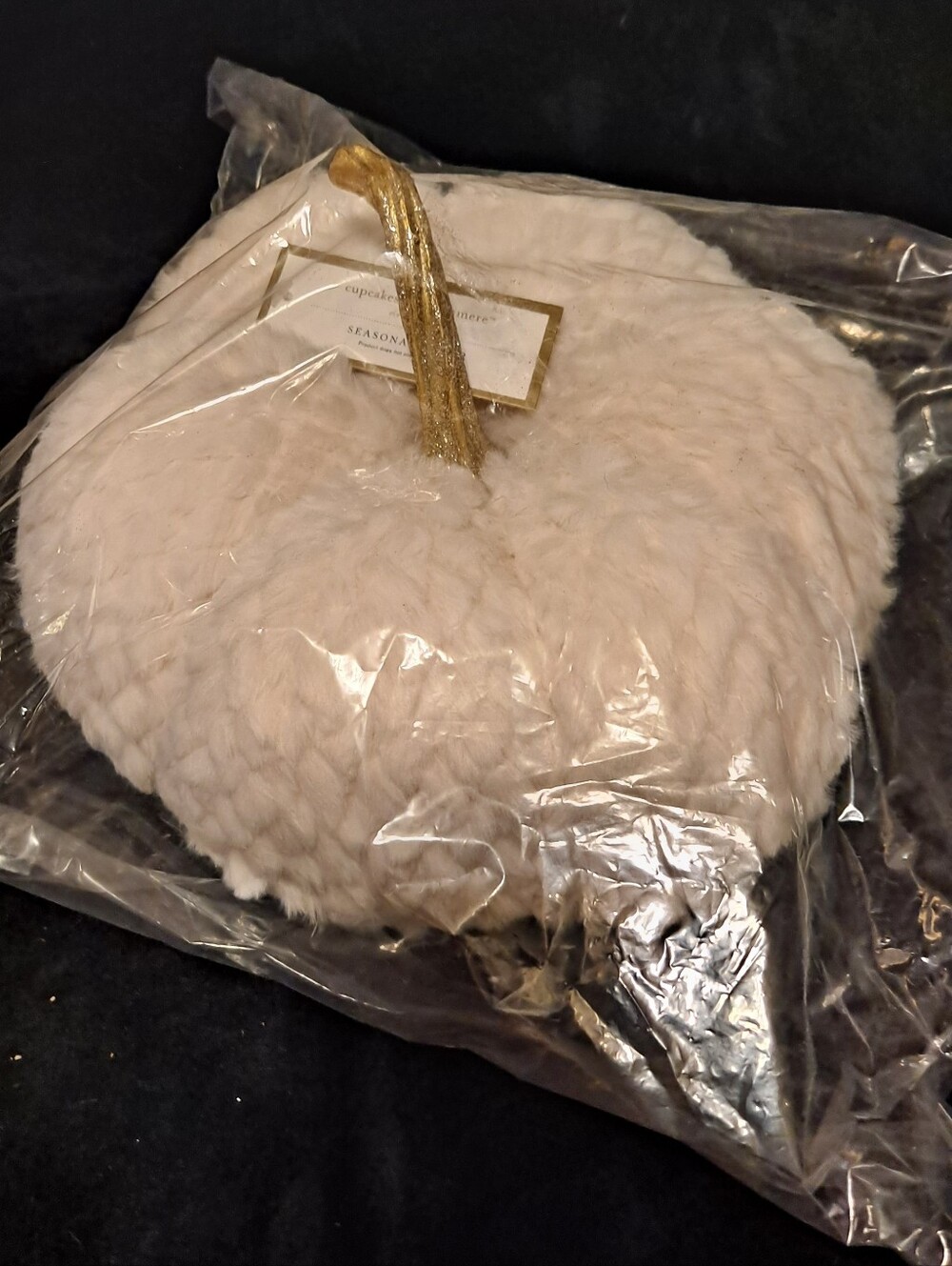 Cupcakes And Cashmere Faux Fur Pumpkin- Cream